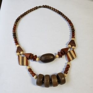 Vintage Retro Wooden Bead Necklace